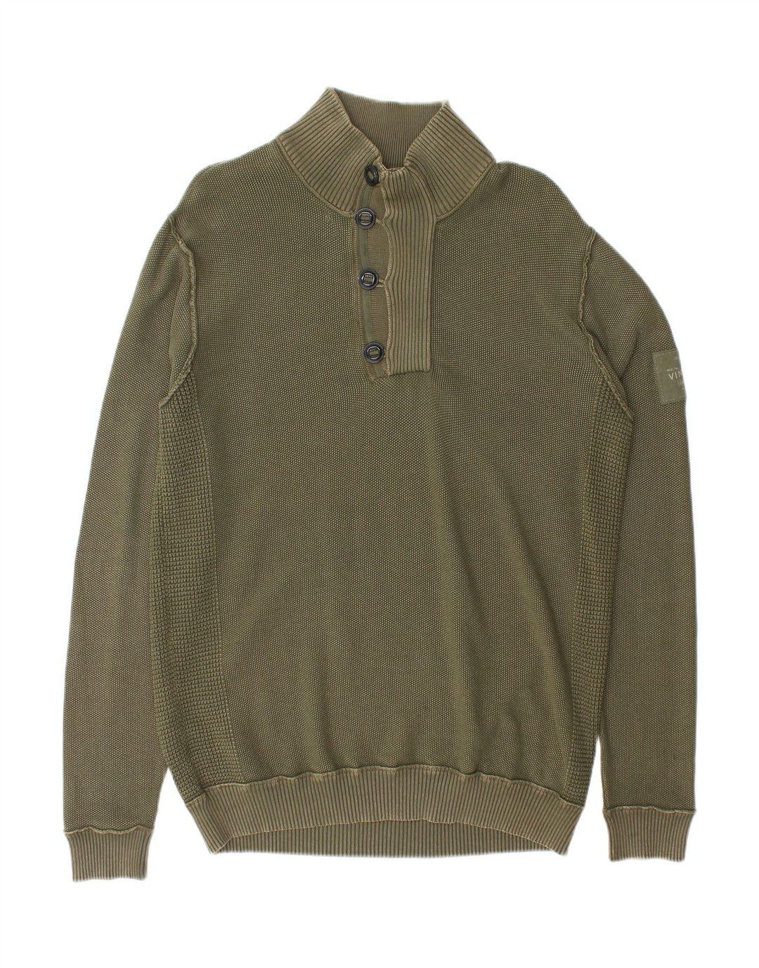 JACK & JONES Mens Button Neck Jumper Sweater Large Green Cotton
