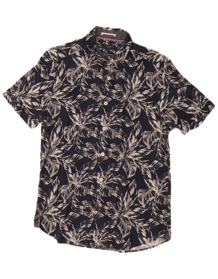 Ted Baker Chemise à manches courtes pour homme Taille 3 Bleu marine moyen Coton floral