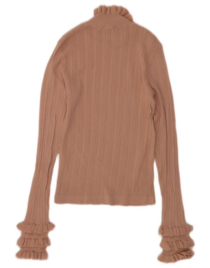 Zara Femme Crop Top Manches Longues UK 10 Small Beige Viscose