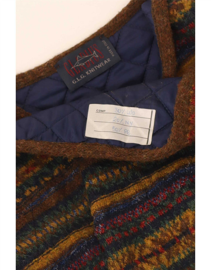 vintage Mens Cardigan sans manches Pull Grande laine rayée multicolore