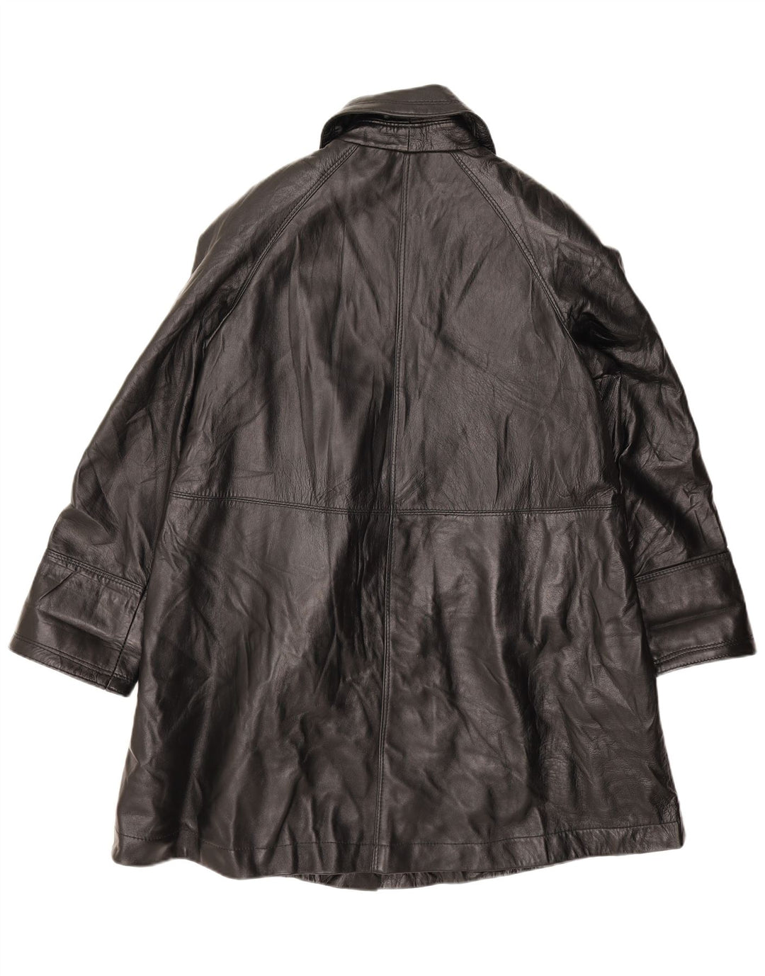 vintage Femmes Manteau en cuir surdimensionné UK 10 Petit cuir noir