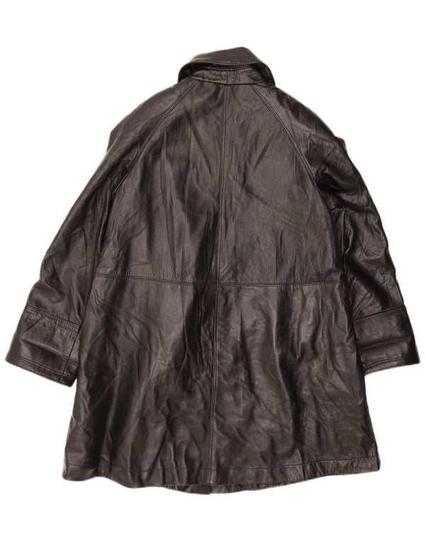 vintage Femmes Manteau en cuir surdimensionné UK 10 Petit cuir noir
