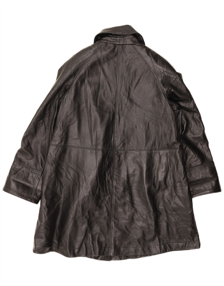 vintage Femmes Manteau en cuir surdimensionné UK 10 Petit cuir noir