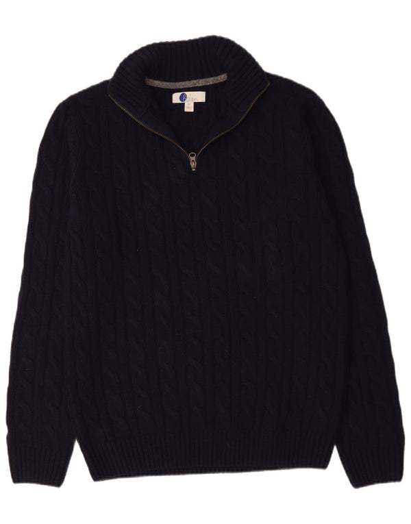 Pull Boden Homme Col Zippé Laine Bleu Marine Moyen