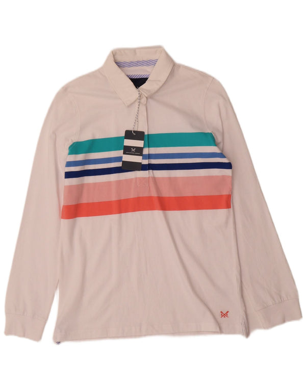 Crew Clothing Polo de rugby à manches longues pour femme UK 10 Petit blanc rayé