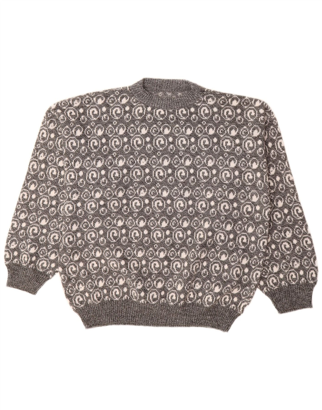 vintage Mens Crew Neck Jumper Pull Grand Gris Paisley