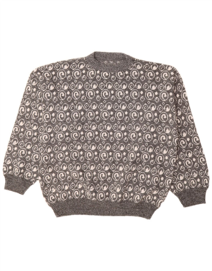 vintage Mens Crew Neck Jumper Pull Grand Gris Paisley