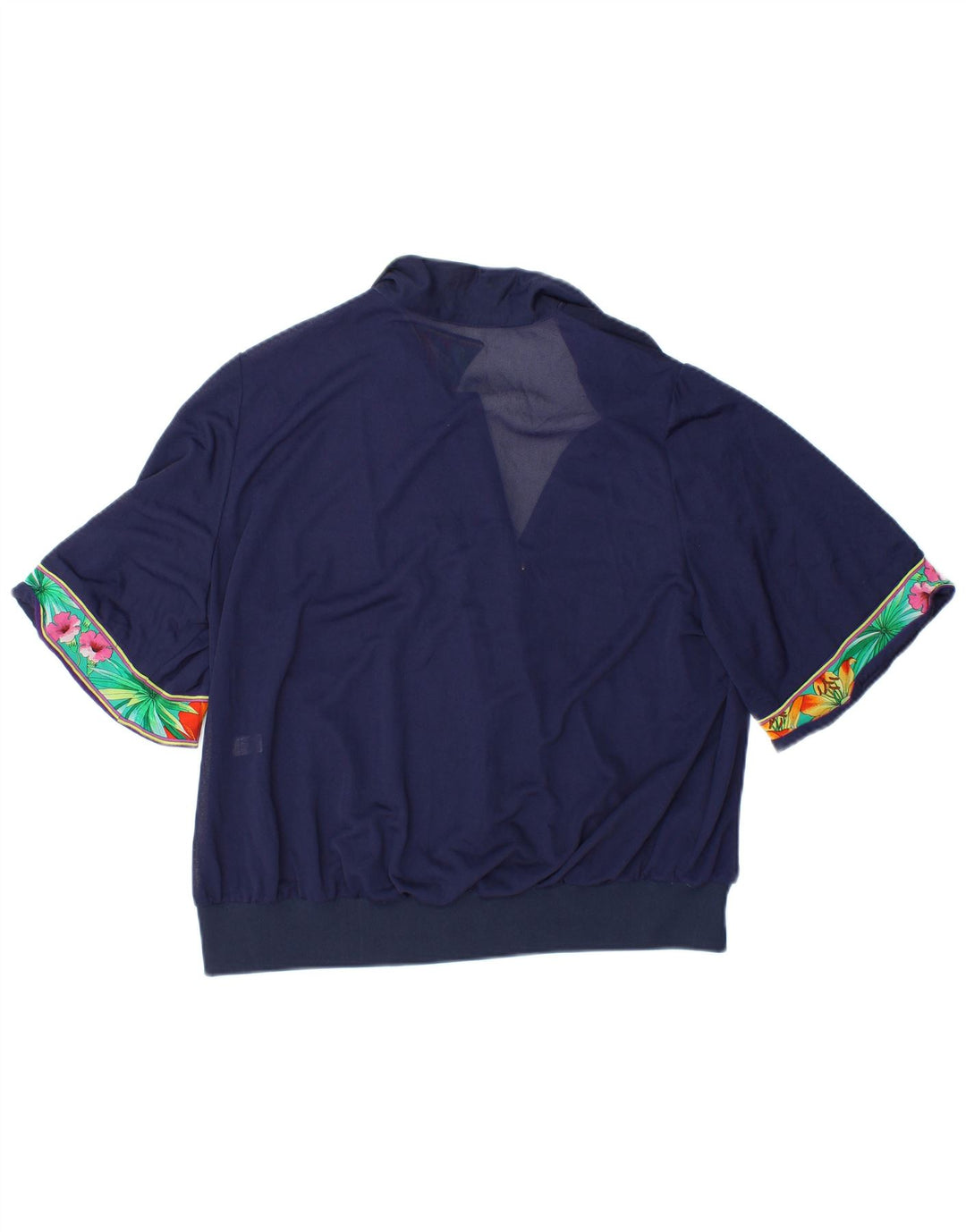 VINTAGE Femmes Crop Blouse Top IT 48 XL Bleu Marine Floral