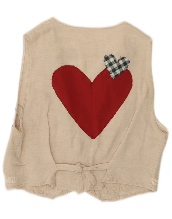 gilet femme vintage UK 14 Coeur en coton floral beige moyen