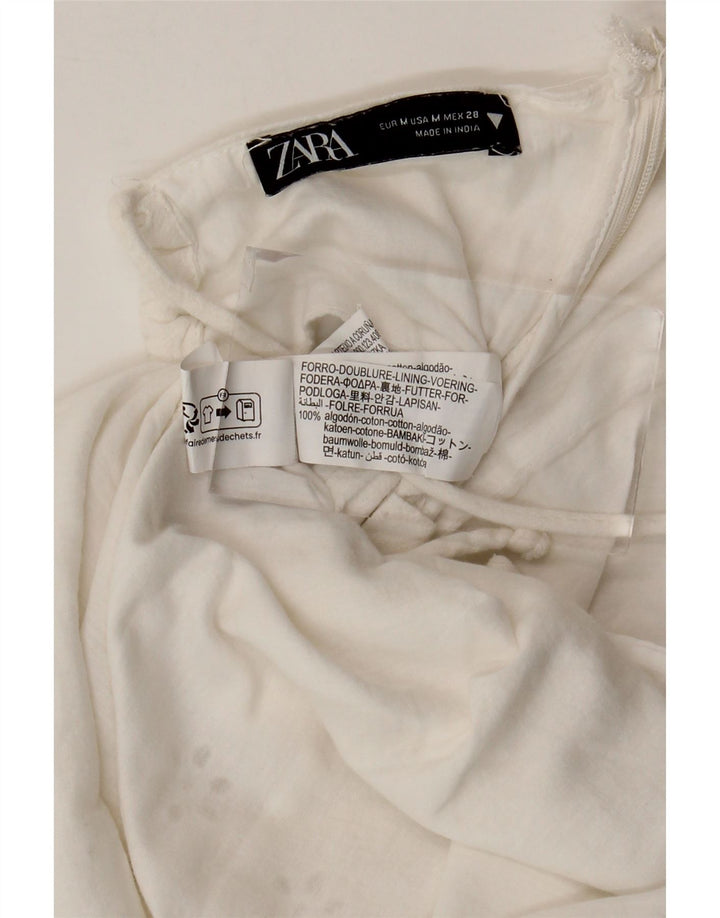 ZARA Robe d'été pour femme UK 12 en coton floral blanc moyen