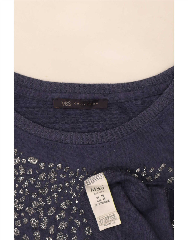 Marks & Spencer Tunique à manches longues pour femme UK 16 Large Bleu Polyester