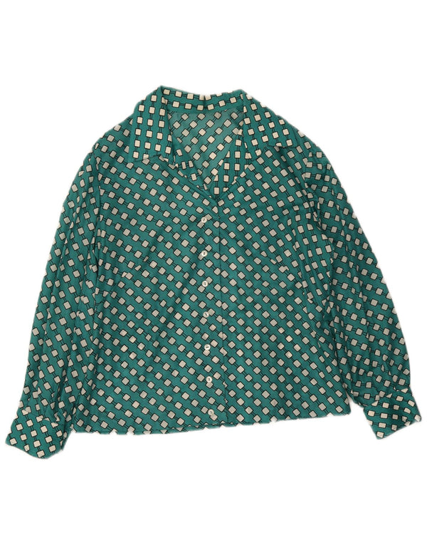 chemise femme vintage UK 16 Grand Vert Géométrique
