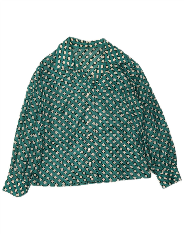 chemise femme vintage UK 16 Grand Vert Géométrique