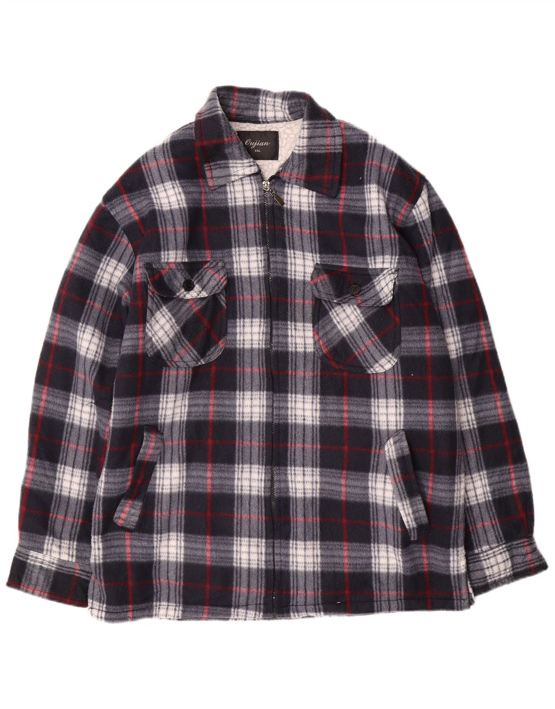 vintage Mens Utility Jacket UK 44 2XL Bleu Marine Check Coton