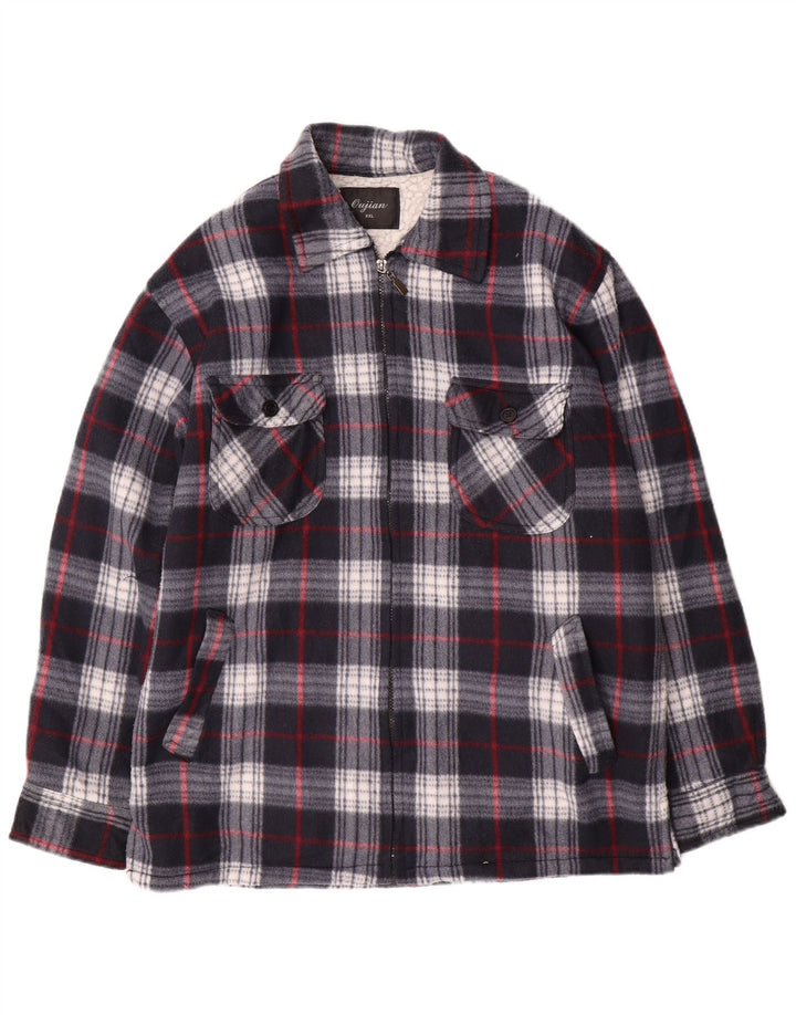 vintage Mens Utility Jacket UK 44 2XL Bleu Marine Check Coton