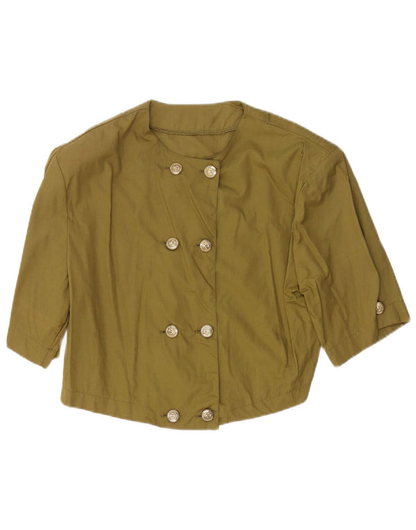 vintage Femmes 1/2 Manches Cardigan Top UK 14 Vert Moyen