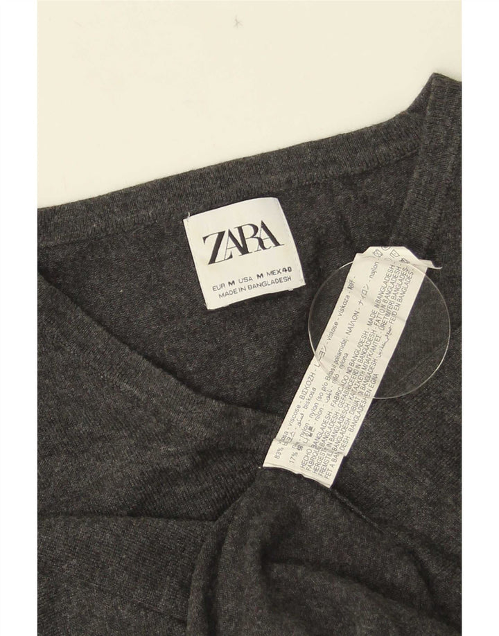 Zara Pull Col V Homme Gris Moyen Viscose
