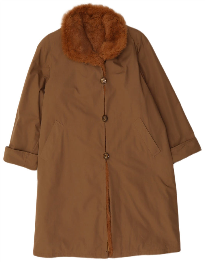 vintage Womens Sherpa Overcoat UK 14 Grand Beige Polyester