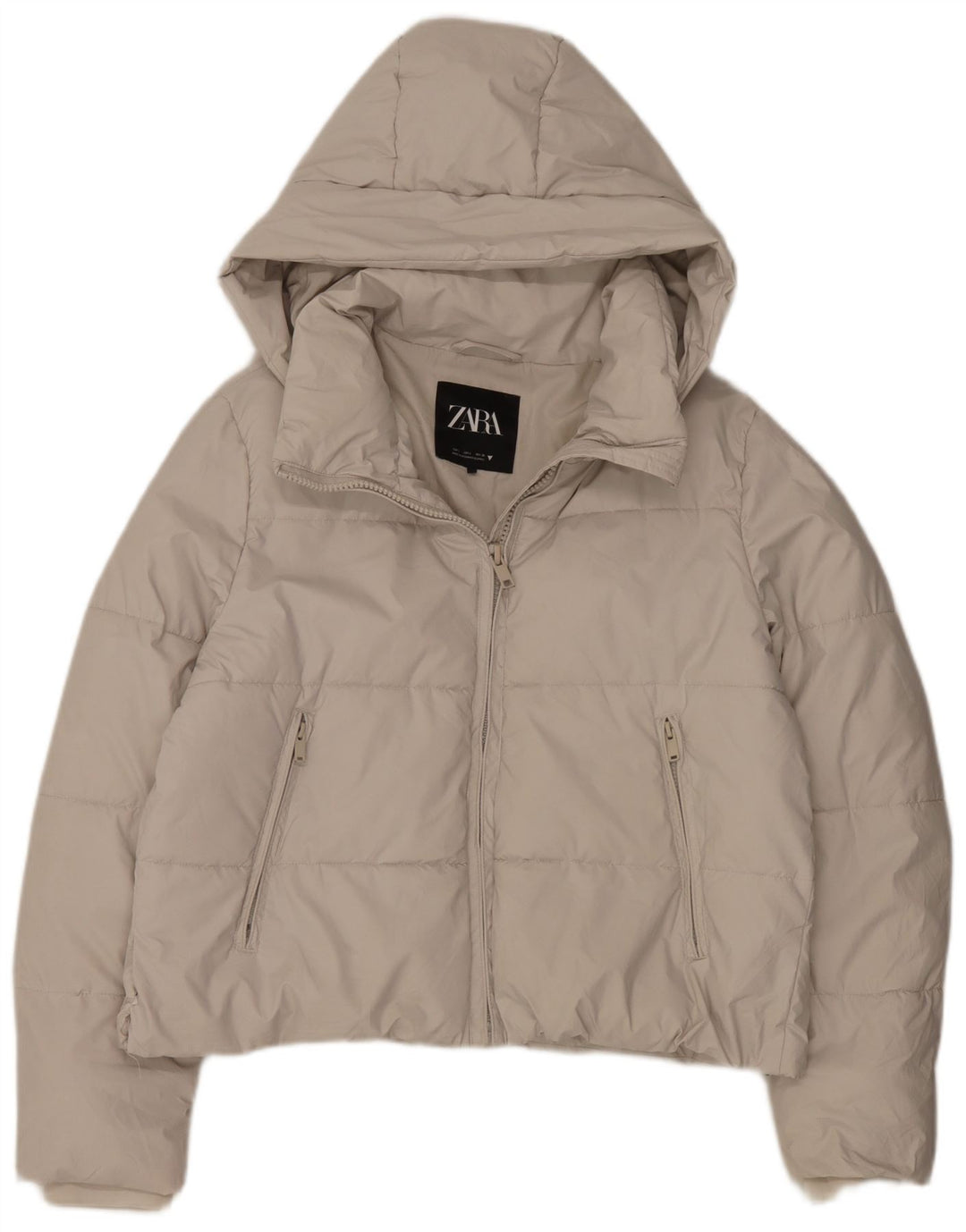 Zara Veste matelassée à capuche pour femme UK 16 Large Blanc Polyester