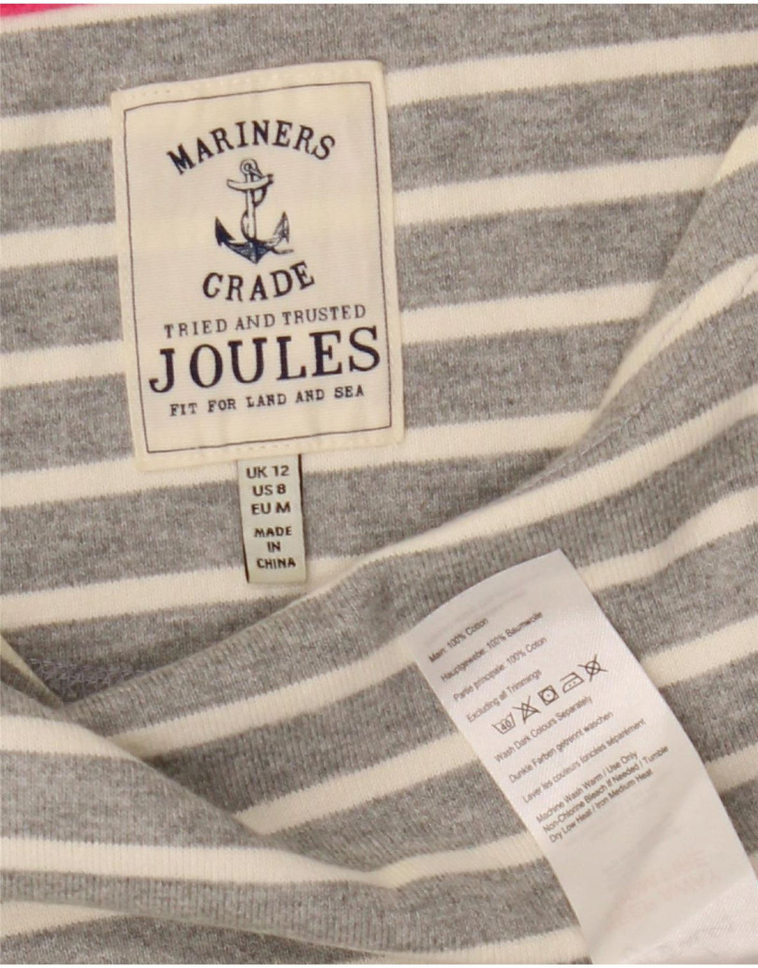 Joules Haut à manches longues pour femme UK 42 Coton rayé gris moyen