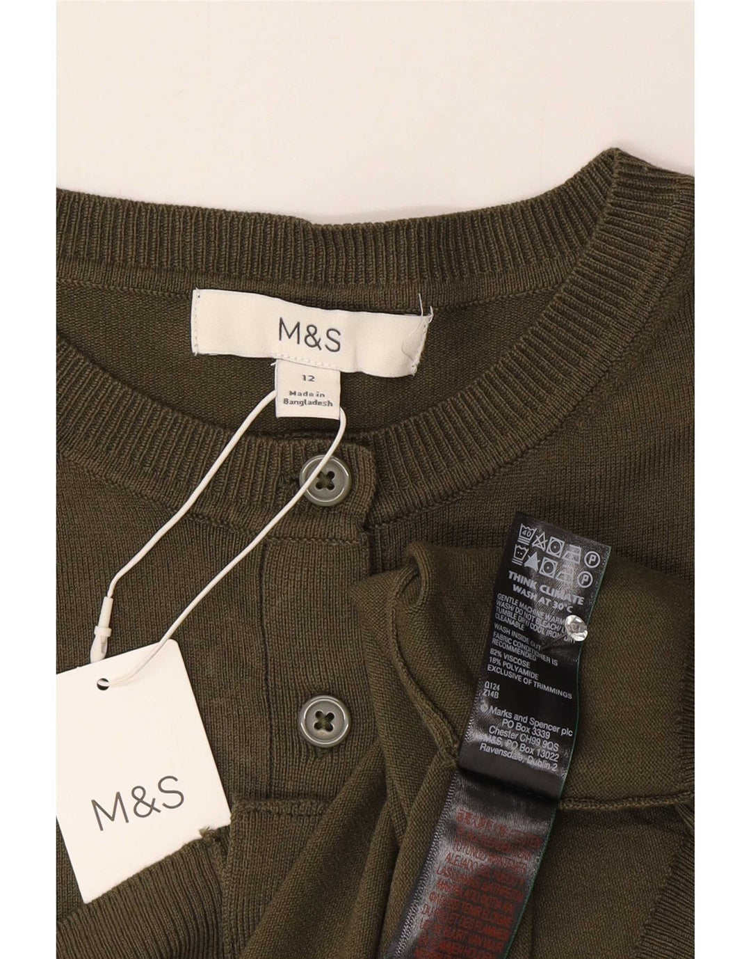 Marks & Spencer Pull cardigan court pour femme UK 12 Viscose kaki moyen