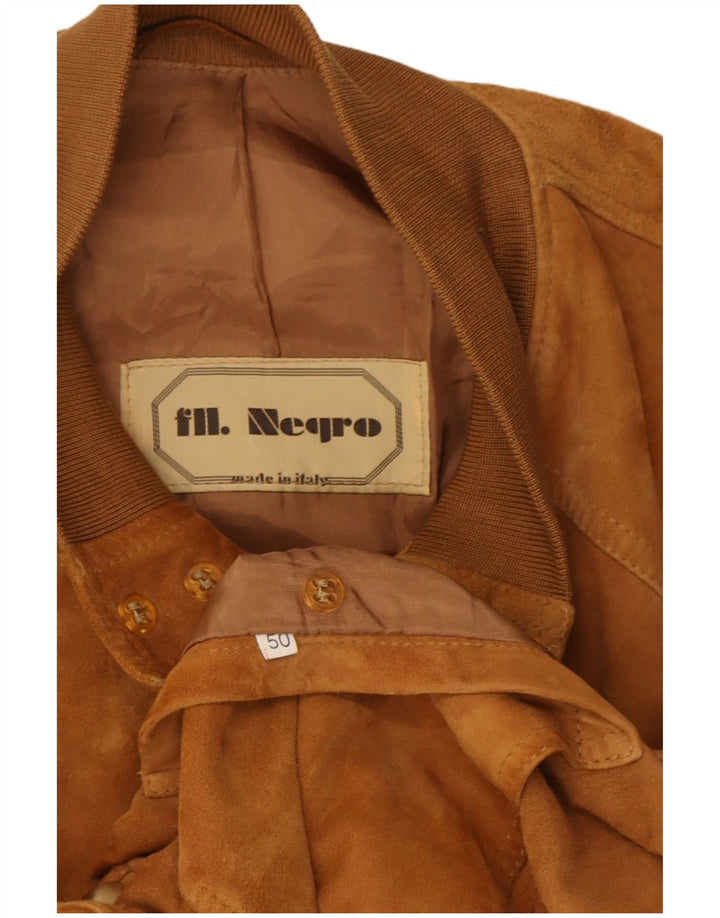 vintage Mens Suede Bomber Jacket IT 50 Grand Cuir Marron