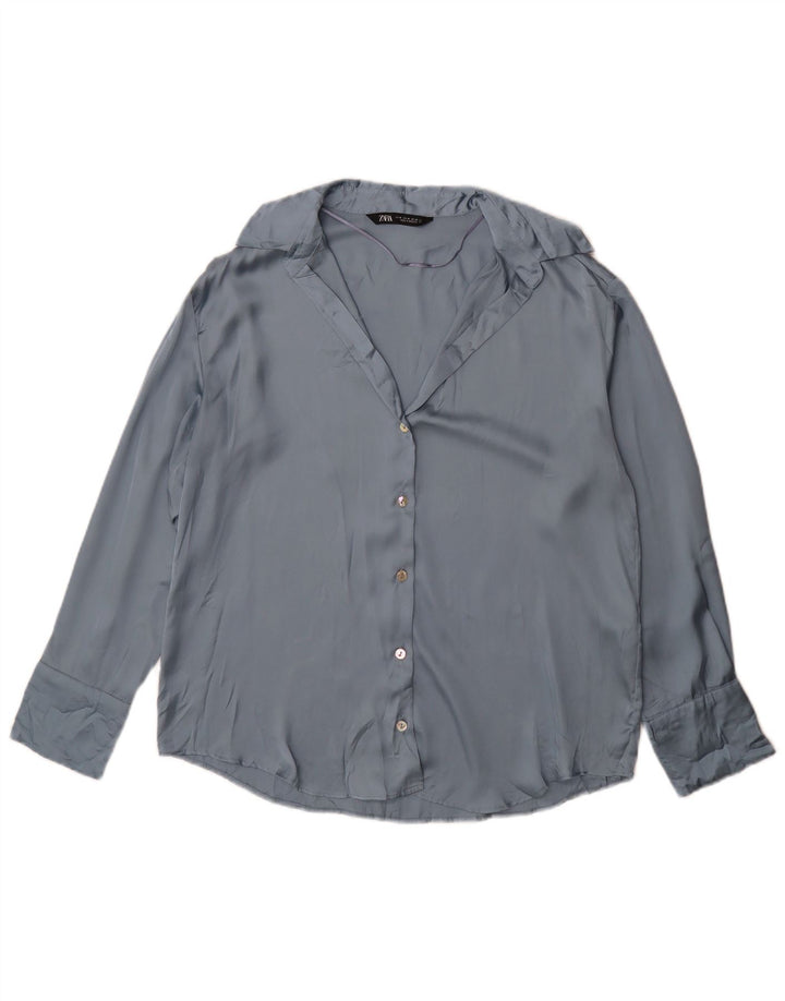 Zara Femme Chemise Chemisier UK 44 Bleu Moyen Polyester