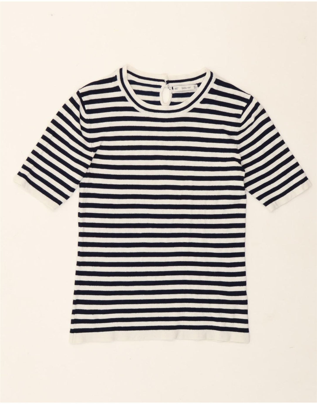 Zara Femme T-Shirt Top UK 12 Medium Bleu Marine Rayé