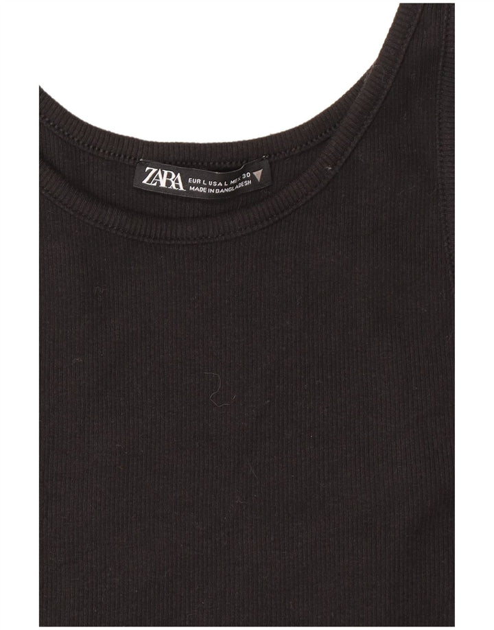 Zara Womens Crop Débardeur UK 14 Large Noir
