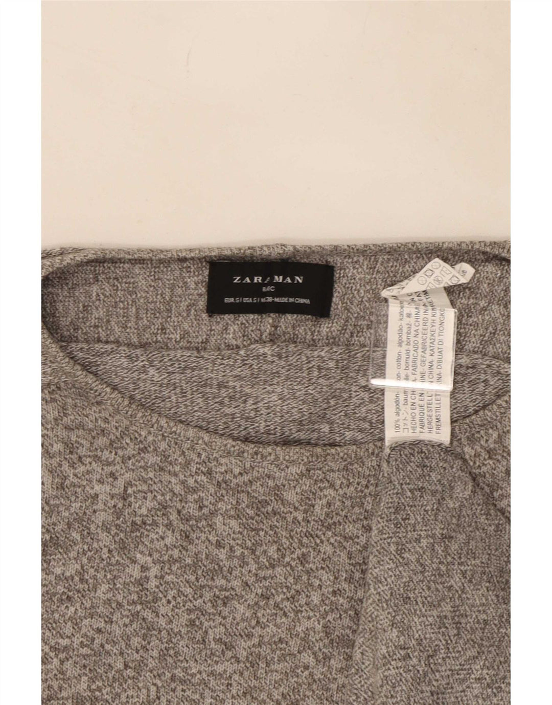Zara Pull à col rond pour homme Petit coton moucheté gris