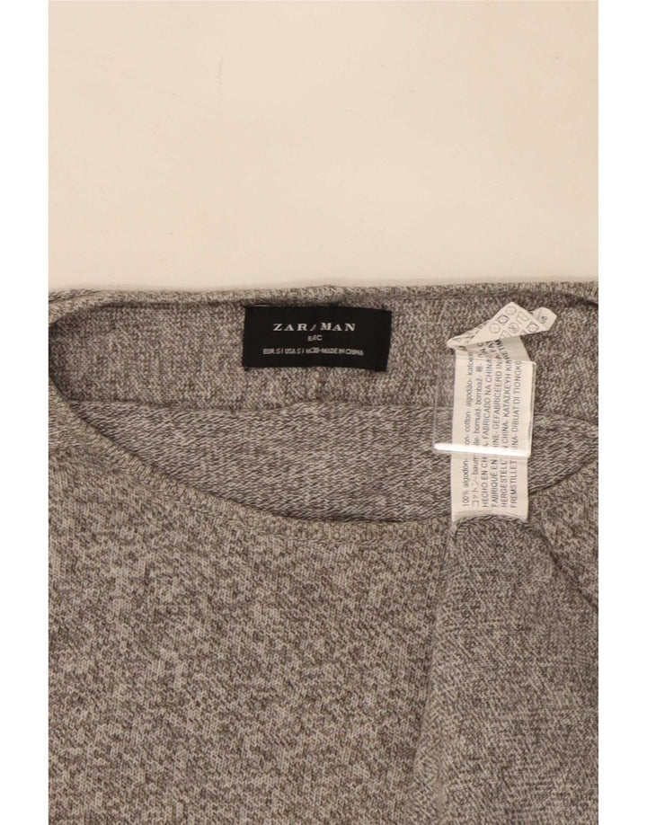 Zara Pull à col rond pour homme Petit coton moucheté gris