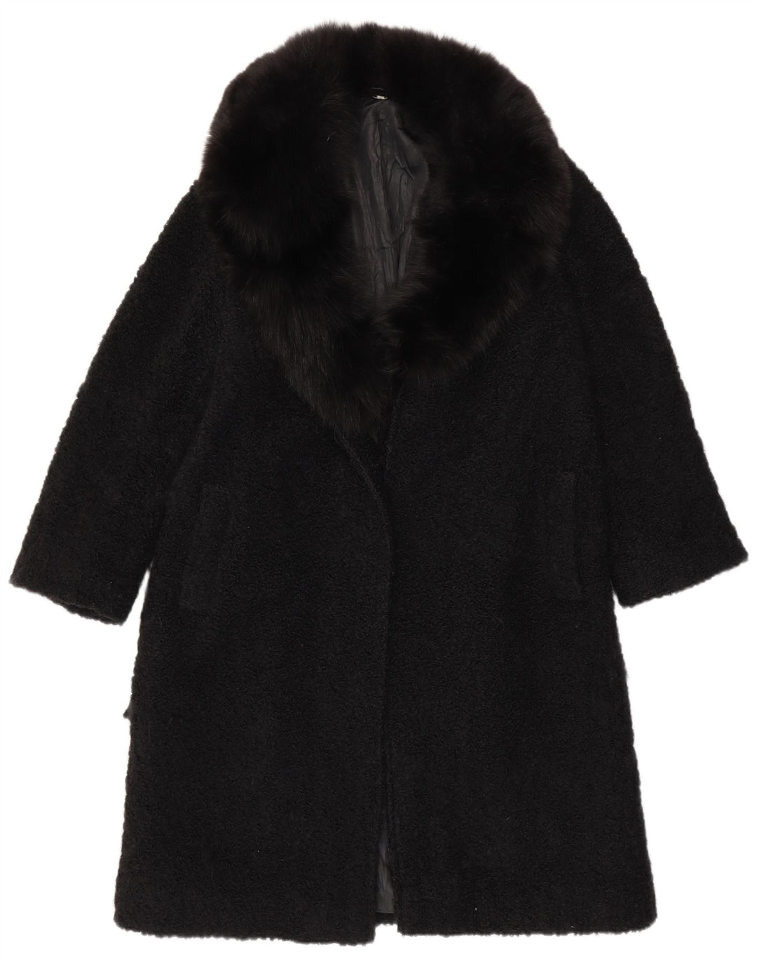 VINTAGE Manteau ouvert pour femme UK 12 Noir moyen