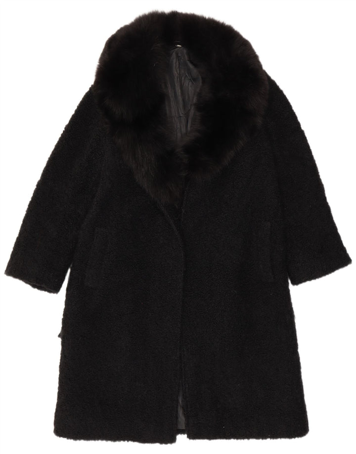 VINTAGE Manteau ouvert pour femme UK 12 Noir moyen