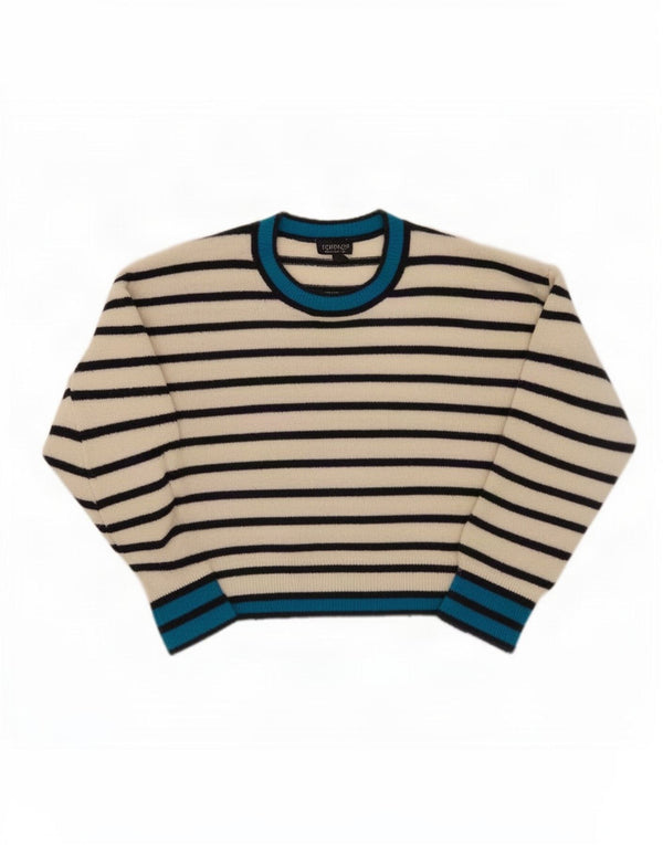 Topshop Pull surdimensionné à col rond pour femme UK 8 Petit rayé blanc