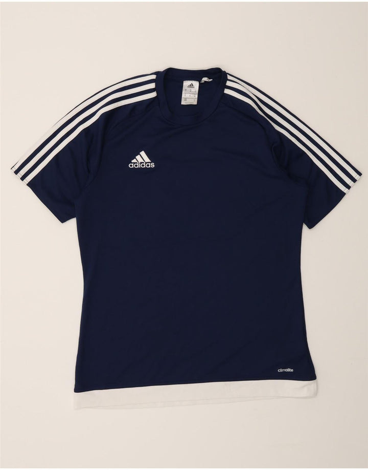 Adidas Hommes Climalite T-Shirt Top Bleu Marine Colorblock Polyester