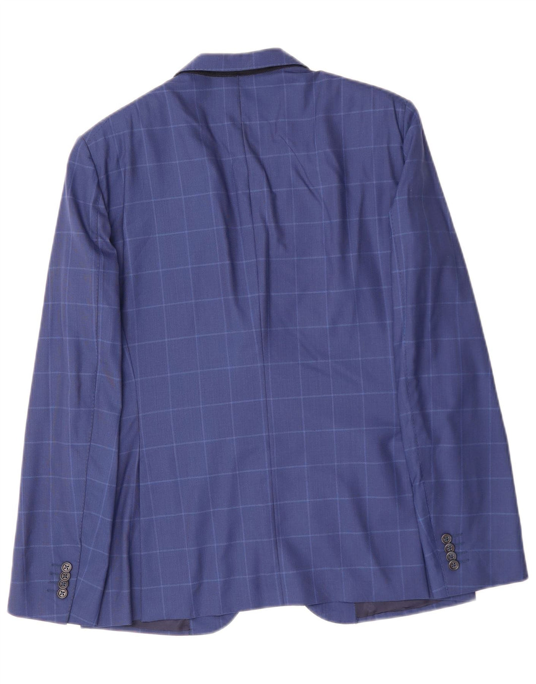 VINTAGE Veste Blazer 2 Boutons Homme IT 48 Laine Vierge à Carreaux Bleu Moyen