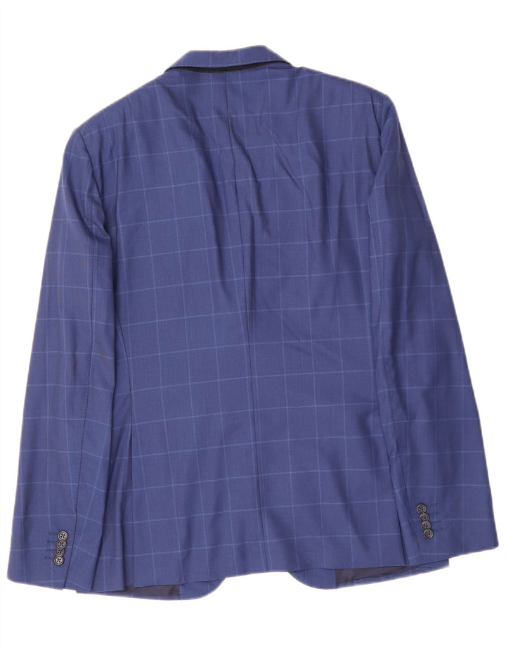 VINTAGE Veste Blazer 2 Boutons Homme IT 48 Laine Vierge à Carreaux Bleu Moyen