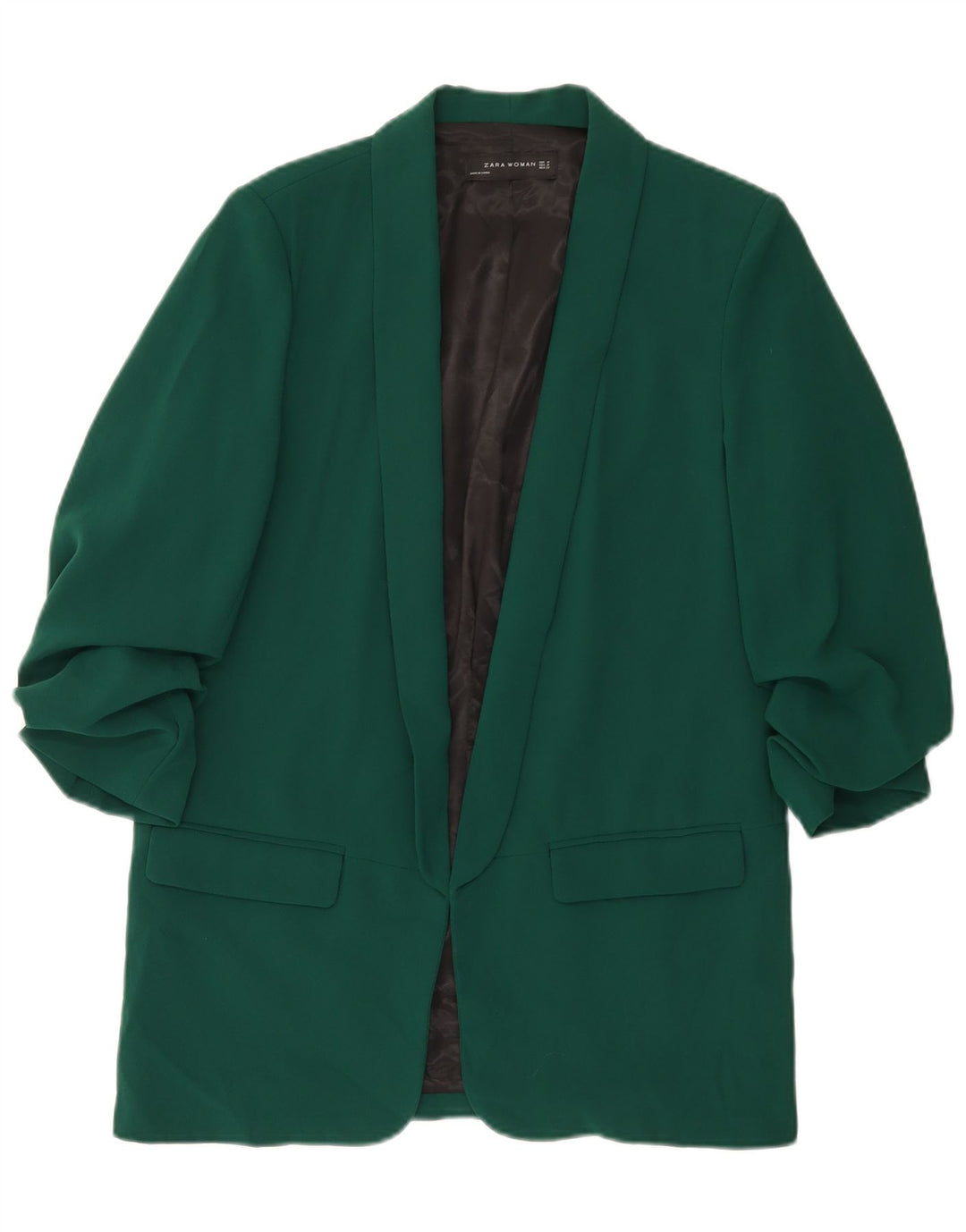 ZARA Veste blazer ouverte à manches 3/4 pour femme UK 14 Vert moyen Polyester