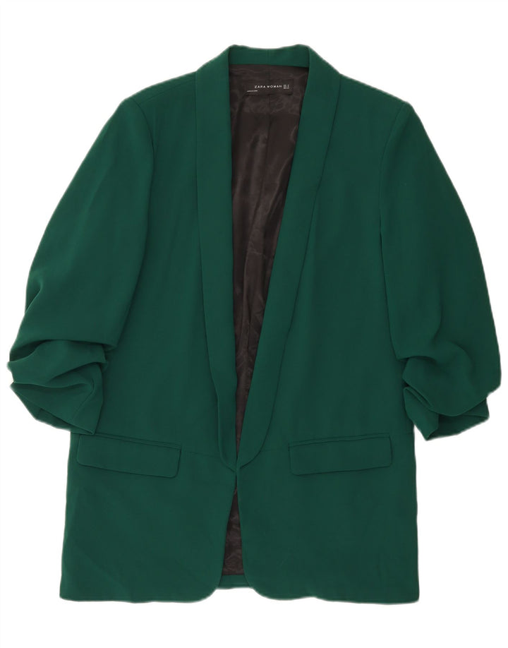 ZARA Veste blazer ouverte à manches 3/4 pour femme UK 14 Vert moyen Polyester