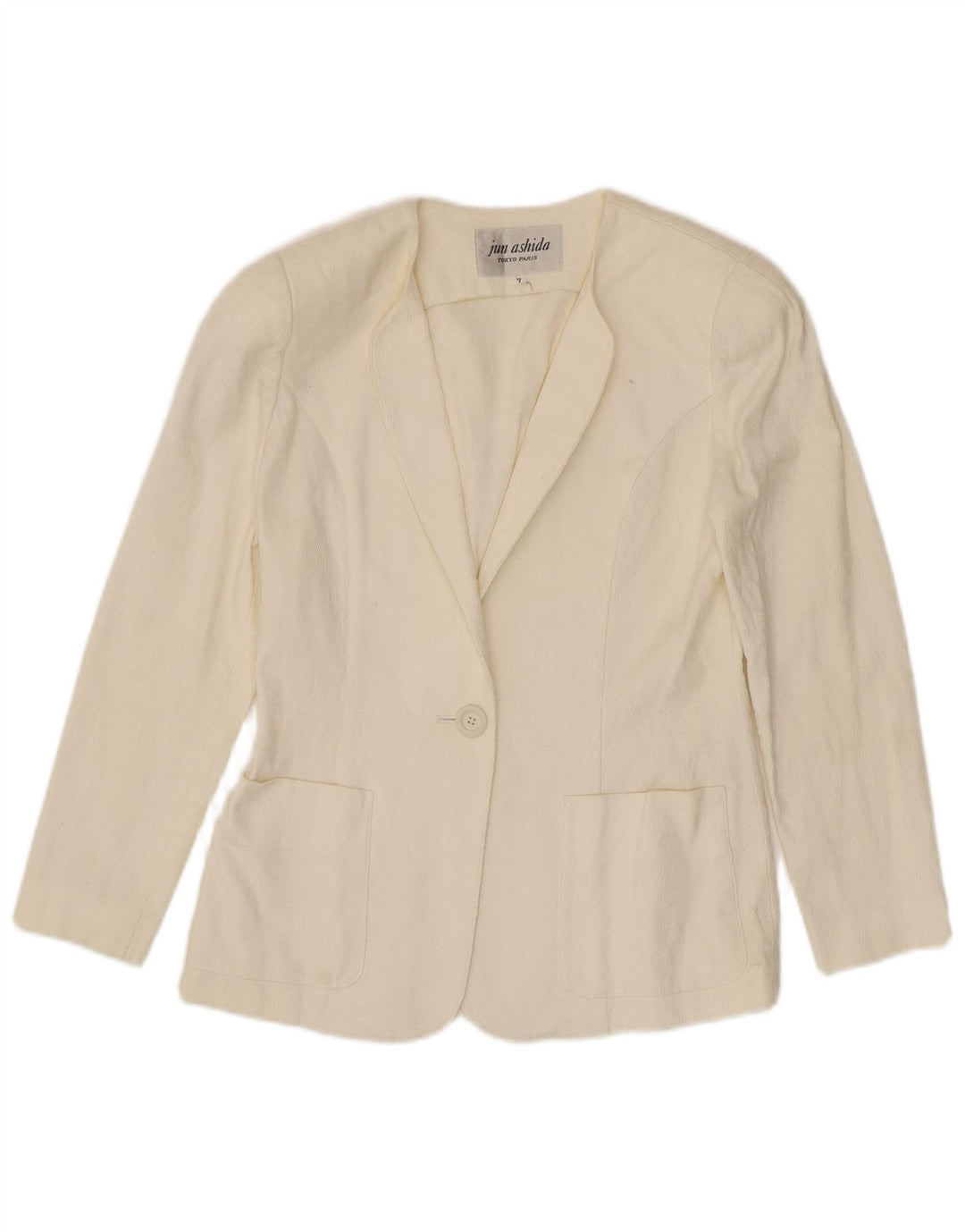 Jun Ashida Veste blazer à 1 bouton pour femme UK 10 Petit blanc cassé géométrique