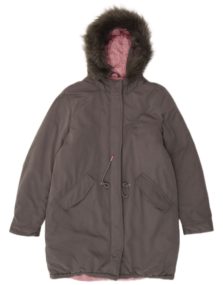 Benetton Manteau matelassé à capuche pour femme UK 14 Large Gris