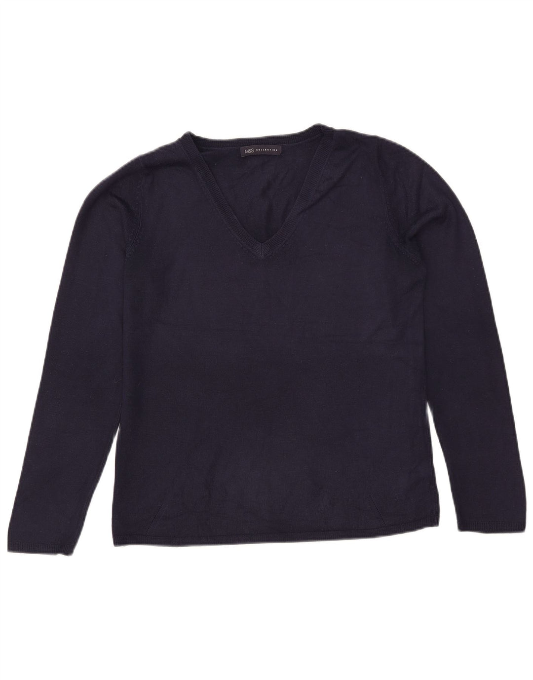 Marks & Spencer Pull col en V pour femme UK 12 Bleu marine moyen