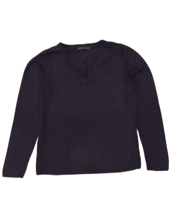 Marks & Spencer Pull col en V pour femme UK 12 Bleu marine moyen