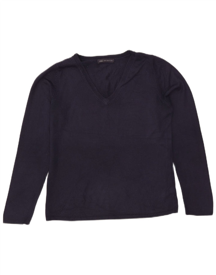 Marks & Spencer Pull col en V pour femme UK 12 Bleu marine moyen