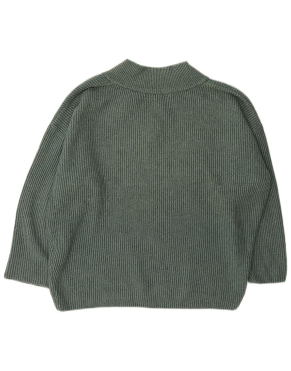 Zara Pull surdimensionné à col en V pour femme UK 14 Acrylique vert moyen