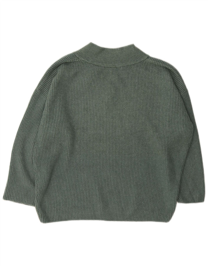 Zara Pull surdimensionné à col en V pour femme UK 14 Acrylique vert moyen