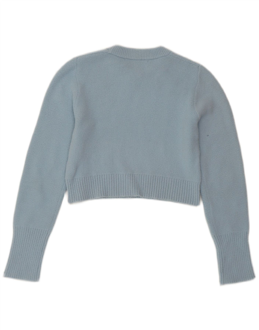 ZARA Pull court à col rond pour femme UK 10 Petit nylon bleu