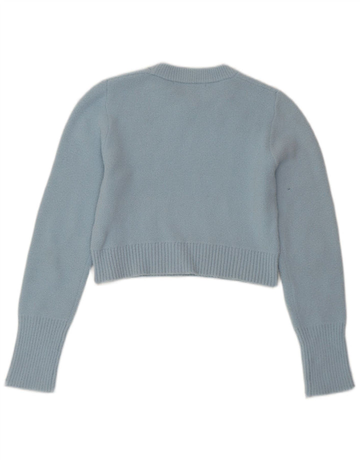 ZARA Pull court à col rond pour femme UK 10 Petit nylon bleu