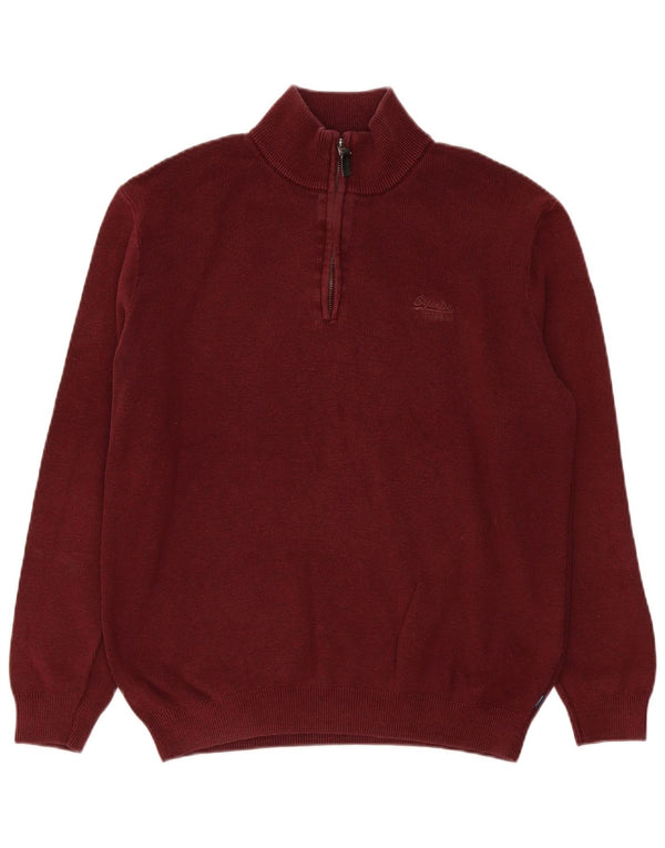 Superdry Pull à col zippé pour homme Large en coton bordeaux