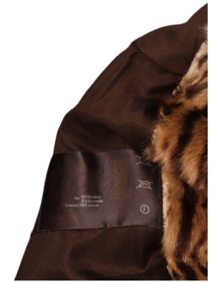 VINTAGE Veste fausse fourrure femme EU 40 Modacryl imprimé animal brun moyen